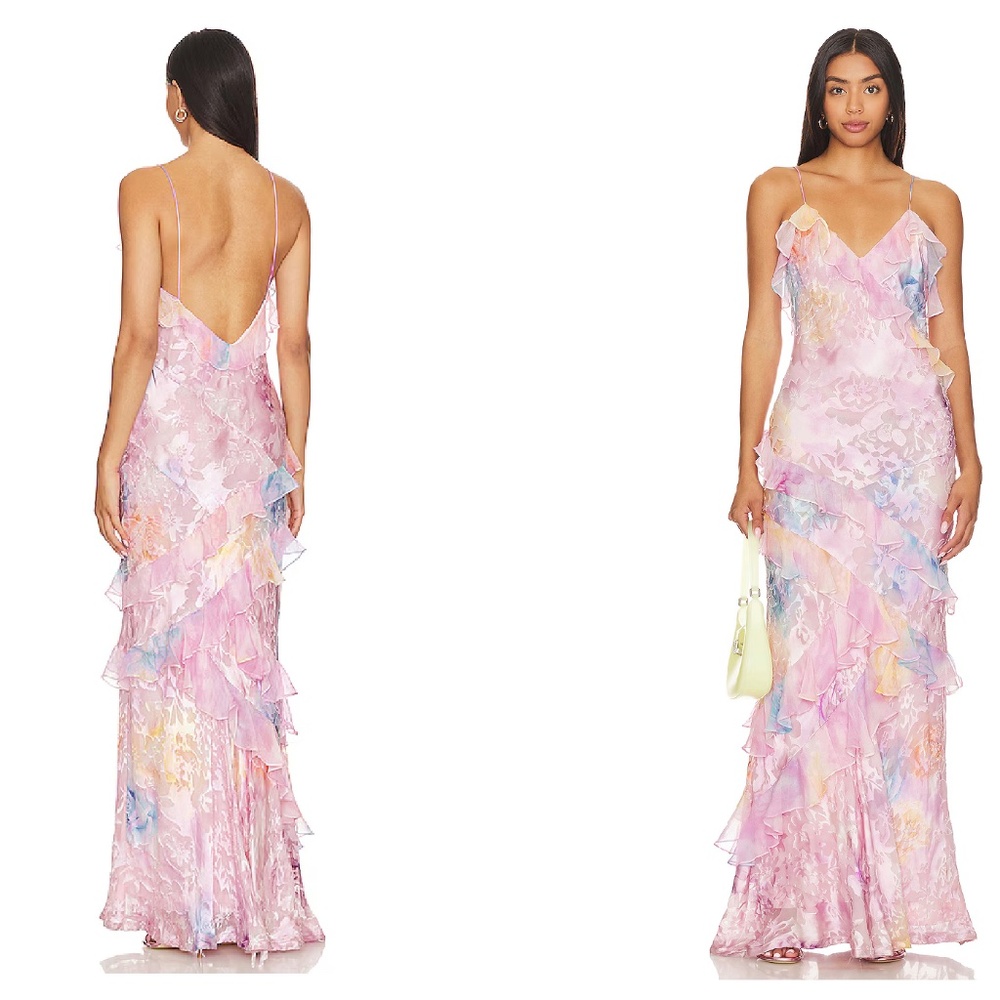 LoveShackFancy Rialto Floral Chiffon Maxi Dress in Candy Sparkle, Size 6